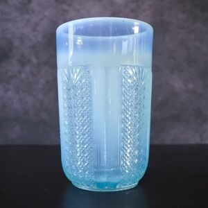 Rare Antique Victorian c. 1890 Davidson Blue Pearline Glass Richelieu Tumbler